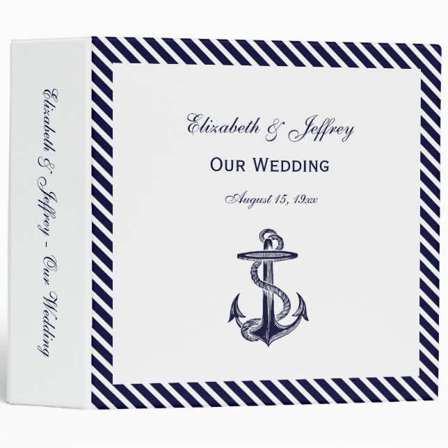 Ancre nautique Diag Stripe 2 Classeur Mariage (Devant/Côté)