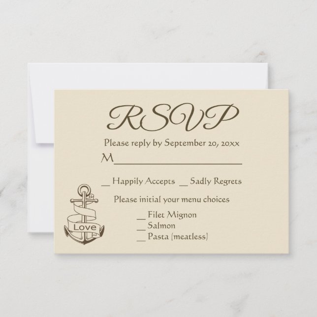 Ancre nautique du navire Tan RSVP Brown de mariage (Devant)
