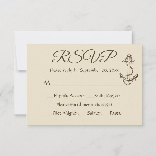 Ancre nautique du navire Tan RSVP Brown de mariage (Devant)