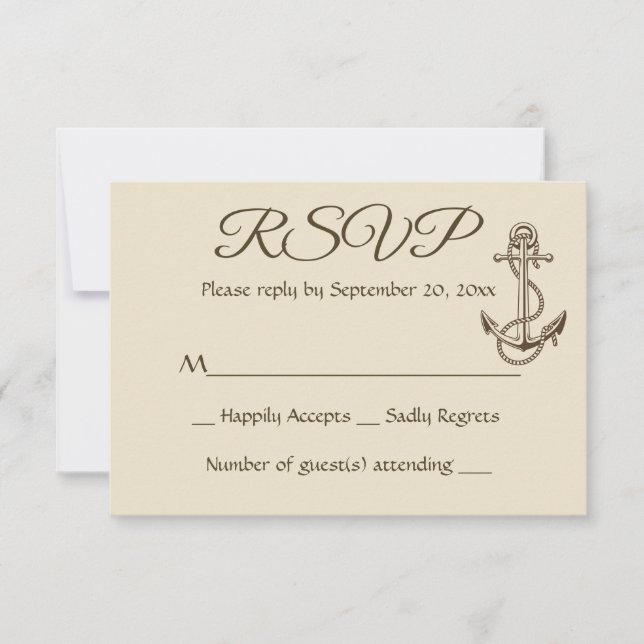 Ancre nautique du navire Tan RSVP Brown de mariage (Devant)