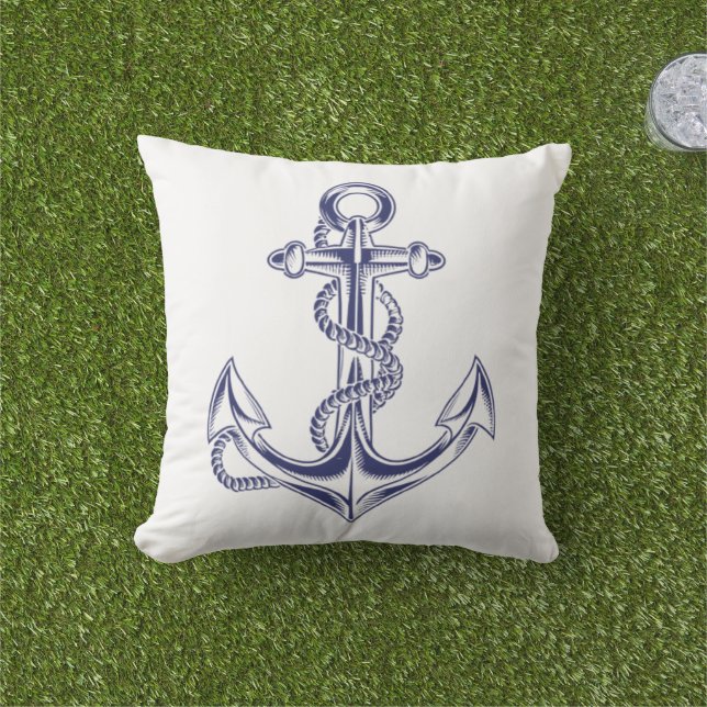 Ancre nautique et corde Oreiller blanc (Herbe)