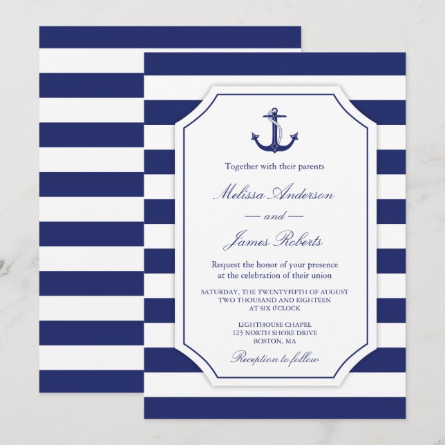 Ancre nautique Faire-part de mariage de la bande m (Devant / Derrière)