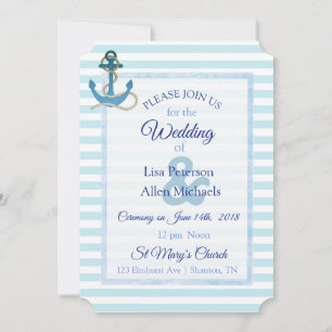 Ancre nautique Faire-part de mariage rayé bleu