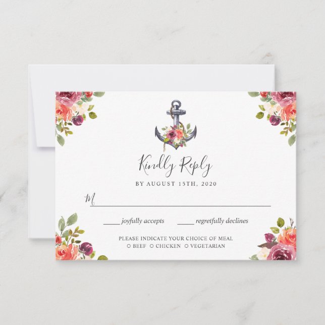Ancre nautique Floral RSVP avec choix de repas (Devant)