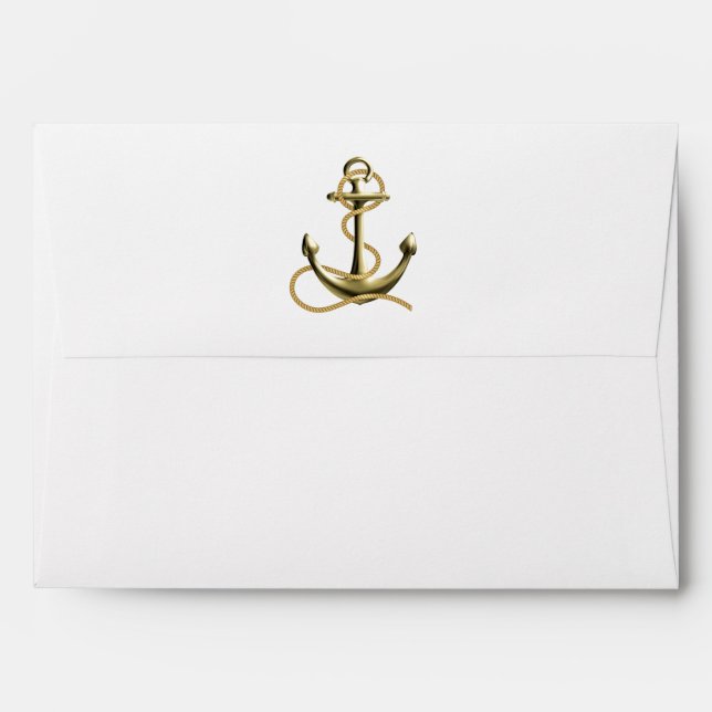 Ancre nautique Gold Black Stripe Mariage Enveloppe (Dos (Haut rabat))