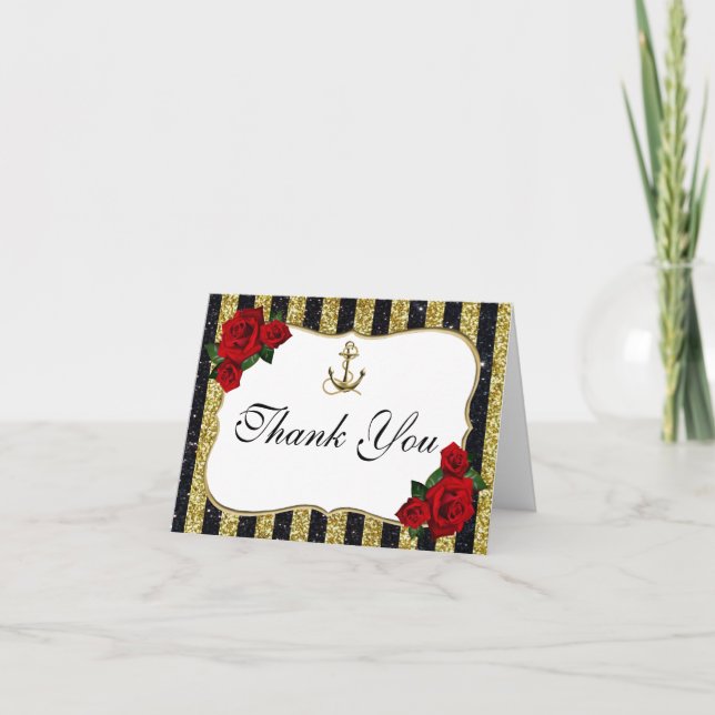 Ancre nautique Gold Black Stripes Carte de remerci (Devant)