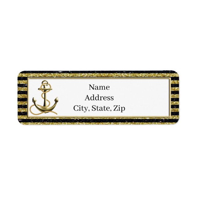 Ancre nautique Gold Black Stripes Étiquette de adr (Devant)