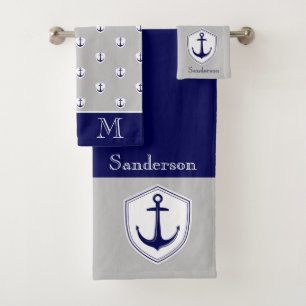 Ancre nautique Gris Bleu Marine Salle de bain Serv