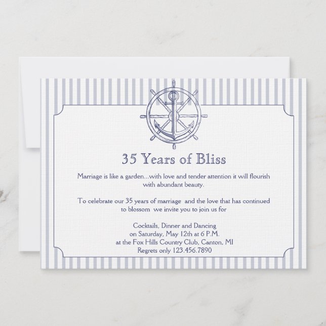 Ancre nautique Gris Gris Anniversaire Invitation (Devant)