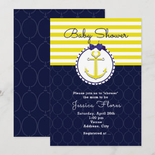 Ancre nautique Invitation Baby shower jaune Bleu
