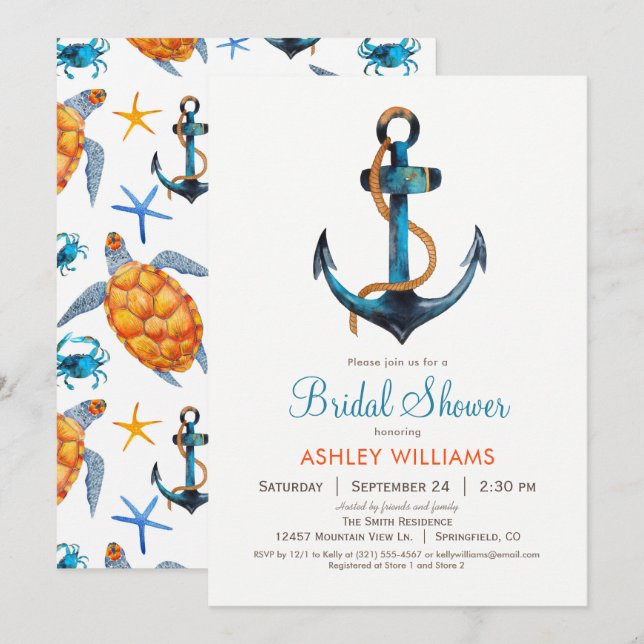 Ancre Nautique Invitation de douche nuptiale (Devant / Derrière)