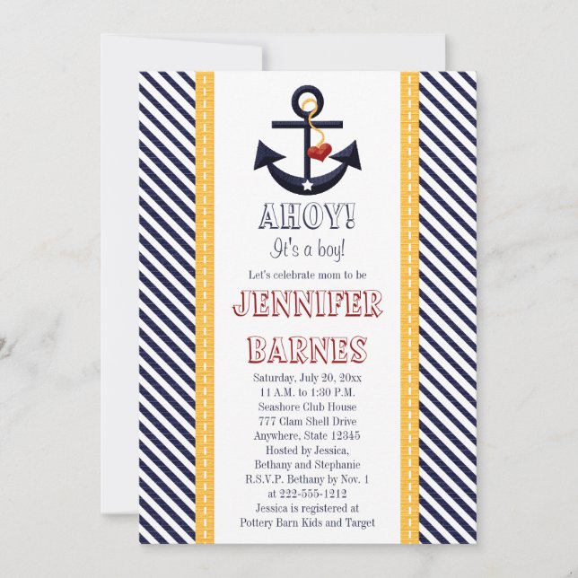 Ancre Nautique Invitations de douche pour bébés Ja (Devant)