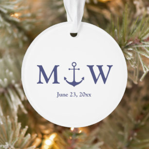 ancre nautique mariage marine bleu blanc monogramm