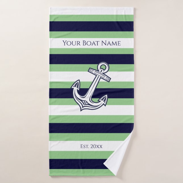 Ancre nautique Marine Blanc Vert Bande Baignoire (Serviette de bain)