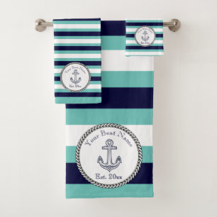 Ancre nautique Marine Bleu Aqua Turquoise Bandes b