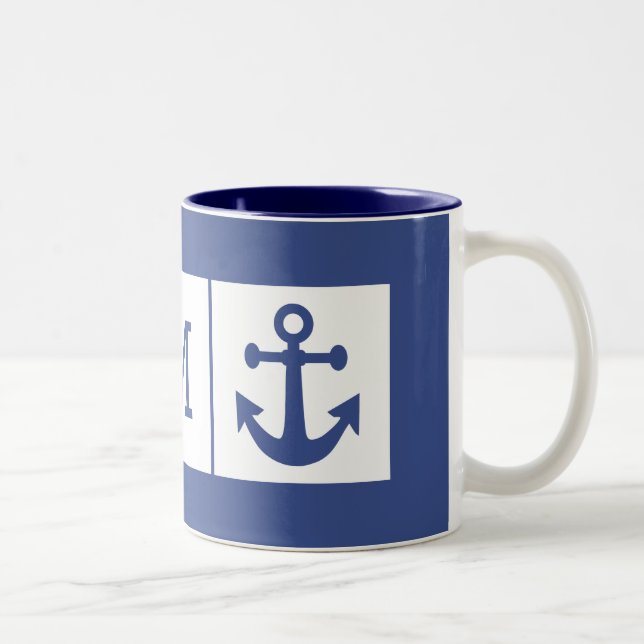 Ancre nautique monogramme personnalisé tasses (Droit)