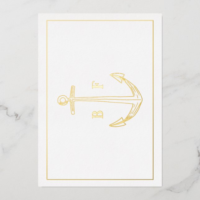 Ancre nautique Monogramme Remerciements Carte Gold (Recto)