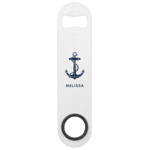 Ancre nautique nom de bateau bleu marine personnal