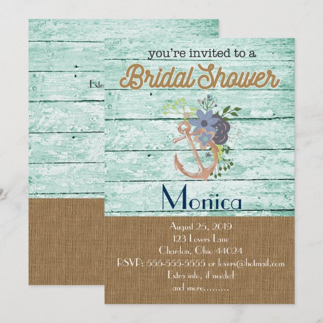 Ancre nautique Plage nuptiale de douche Invitation (Devant / Derrière)