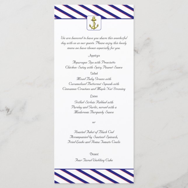 Ancre nautique sur Blue Stripe Mariage Menu (Devant)