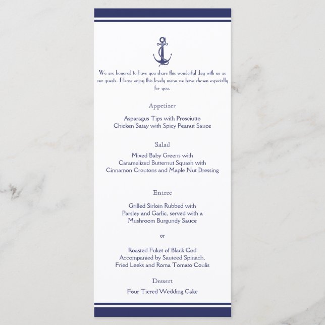 Ancre nautique sur le menu Mariage de la Marine (Devant)