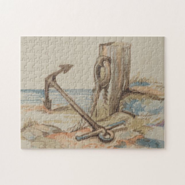 Ancre nautique sur le puzzle de la scène terrestre (Horizontal)