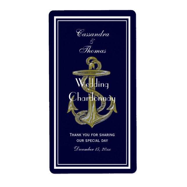 Ancre nautique White Navy V Vin Bottle (Devant)