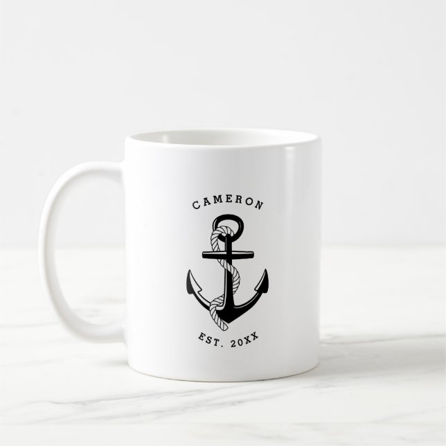 Ancre noire Mug personnalisé nautique (Gauche)