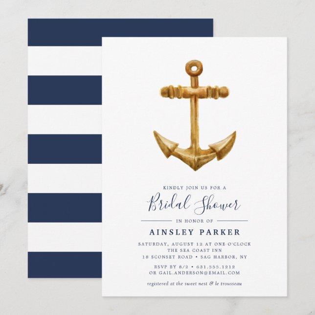 Ancre or | Invitation de douche nuptiale (Devant / Derrière)