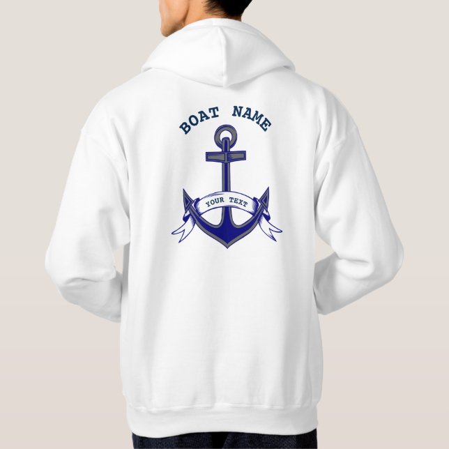 Ancre Personnalisée Bleu Nautique Blanc Mens Sweat (Dos)