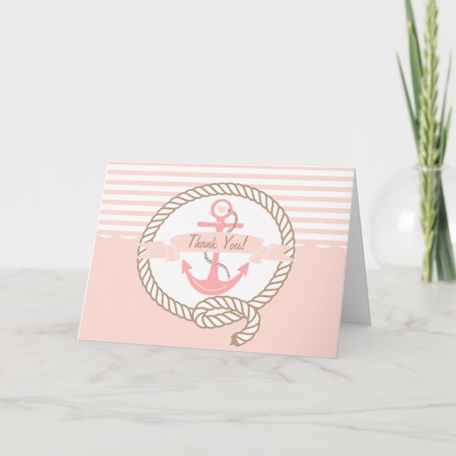 Ancre rose | Carte de remerciements nautique (Devant)