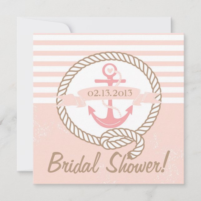 Ancre rose Nautique Invitation de douche nuptiale (Devant)