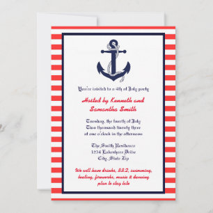 Ancre rouge blanc et bleu - Invitation de la fête
