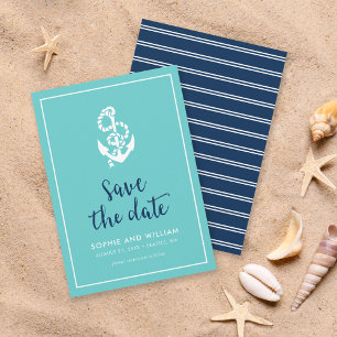 Ancre Turquoise et Bleu Écriture Save the Date