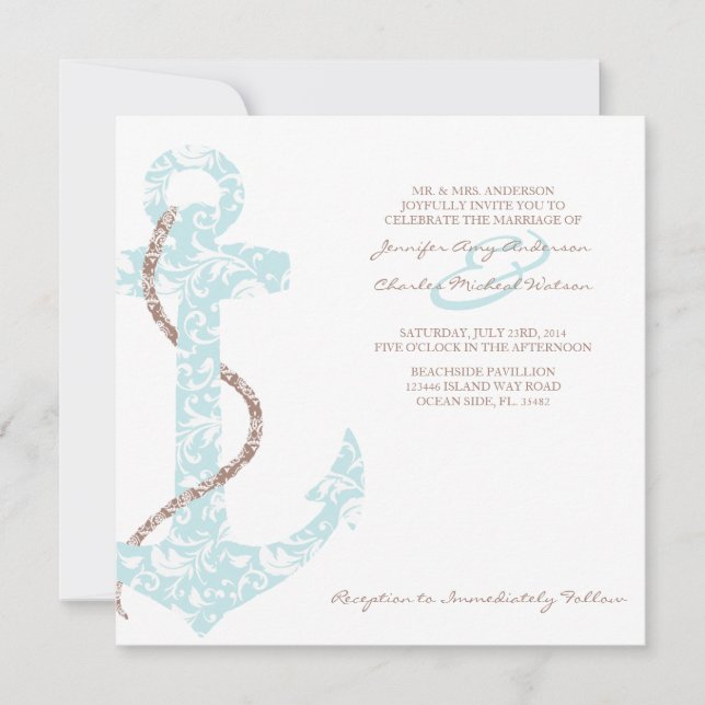 Ancre Turquoise et Brown Beach Wedding Invitation (Devant)