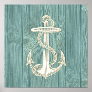 Ancre Vintage Aqua Wood Beach Poster