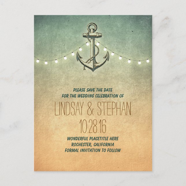 ancre vintage nautique enregistrer la date cartes  (Devant)