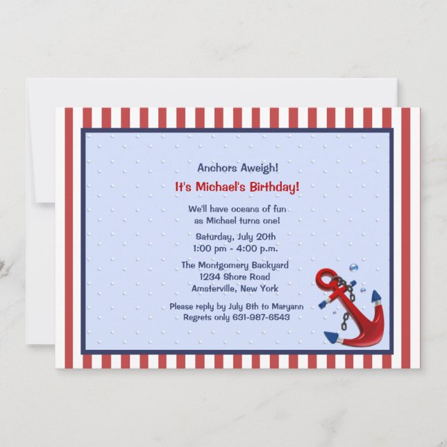 Ancres Aweigh Anniversaire Fête Invitation (Devant)
