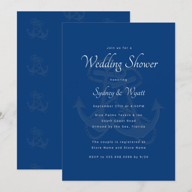 Ancres bleues Couples Wedding shower Invitation (Devant / Derrière)