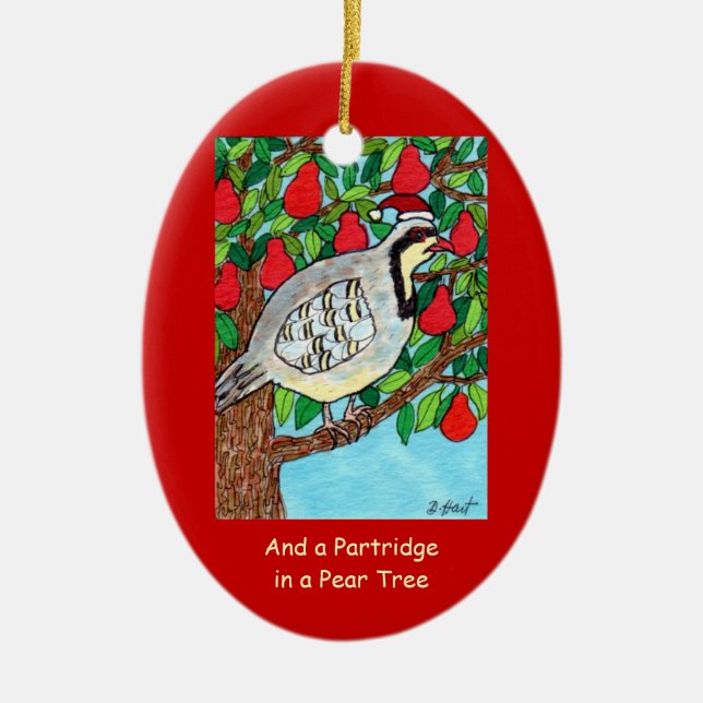 And a Partridge in a Pear Tree Ceramic Ornament (Front)