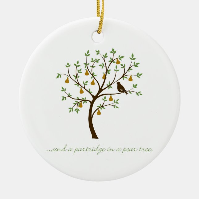 And a partridge in a pear tree ceramic ornament (Front)
