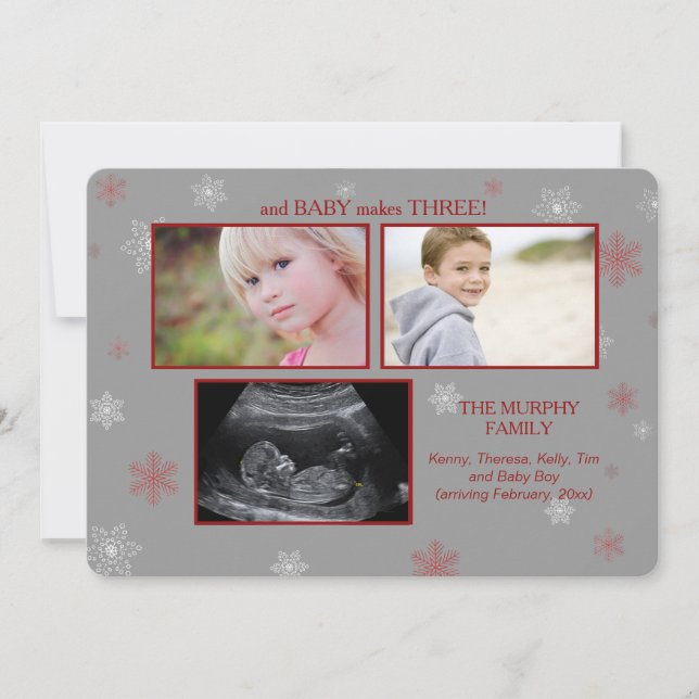 And Baby Makes Three Holiday Pregnancy Announcemen (Front)