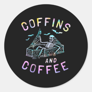 And Coffee Funny Skeleton Tie Dye Retro Halloween Classic Round Sticker