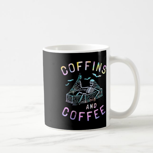 And Coffee Funny Skeleton Tie Dye Retro Halloween  Mug (Right)