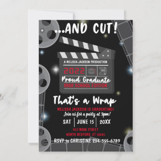 And Cut That's a Wrap Graduation Black Invitation