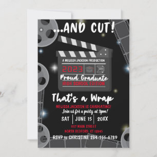 And Cut That's a Wrap Graduation Black Invitation