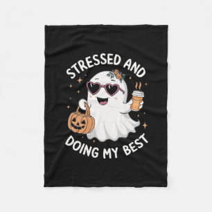And Doing My Best Funny Ghost Halloween Coffee Fleece Blanket