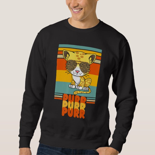 And Leopard Cat With Sunglasses Purring Retro Sweatshirt (Front)