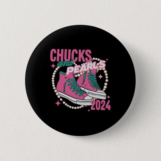 And Pearls I'm With Her Kamala 2024  2 Inch Round Button (Front)