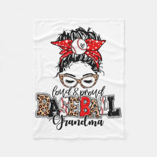And Proud Baseball Grandma Messy Bun Leopard Fleece Blanket